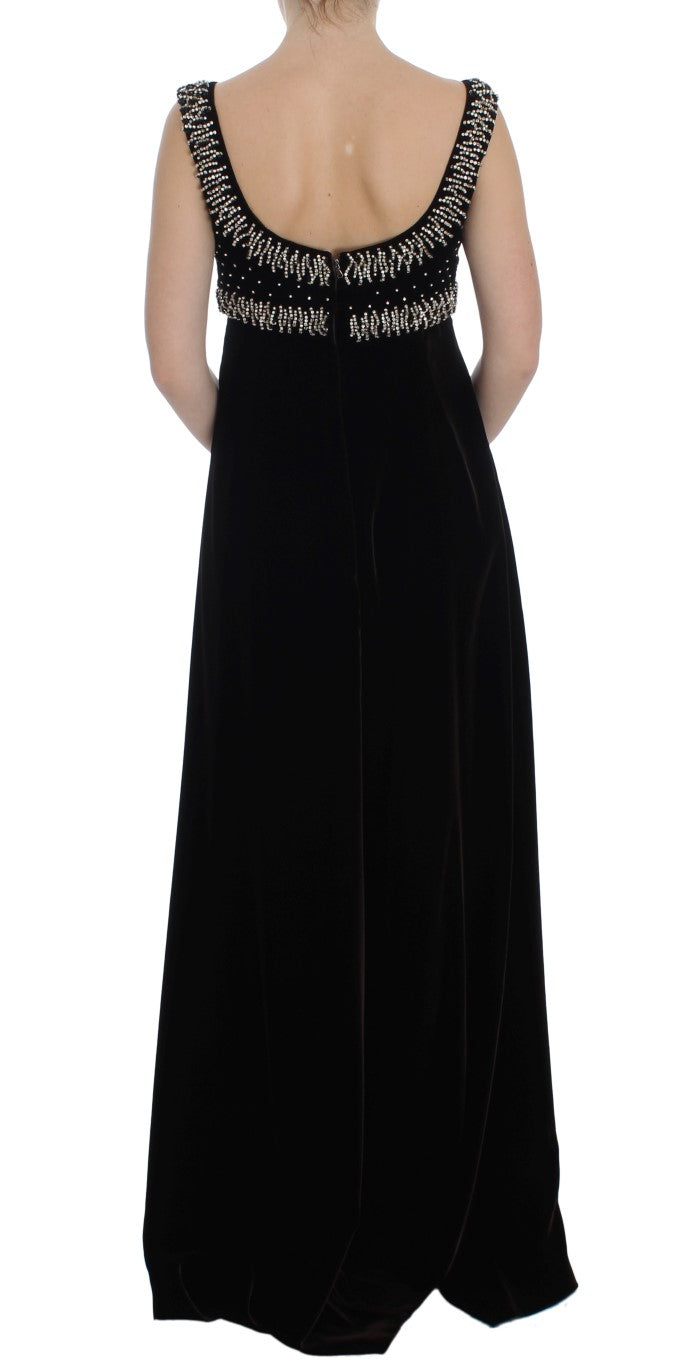 Elegant Brown Velvet Crystal Gown