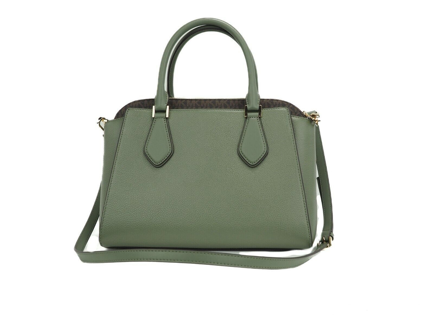Daria Large Pebbled Leather Triple Compartment Satchel Handbag (Army Green)