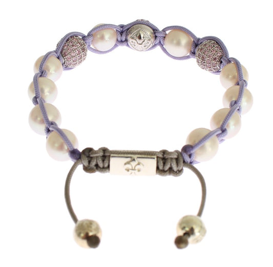 Elegant Silver & Purple CZ Pearl Bracelet