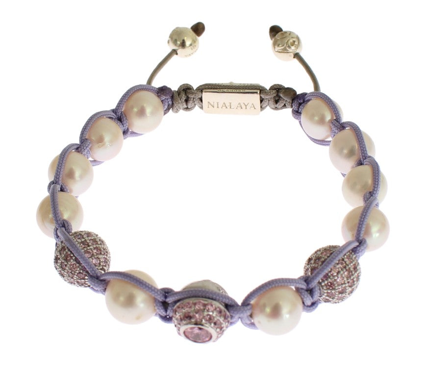 Elegant Silver & Purple CZ Pearl Bracelet