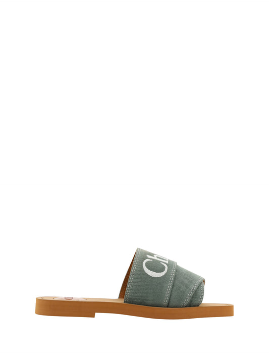 Forest Green Cotton Slides Woody Sandals