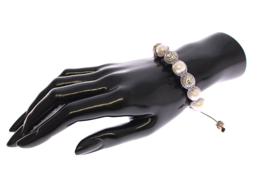 Elegant Silver Pearl Charm Bracelet