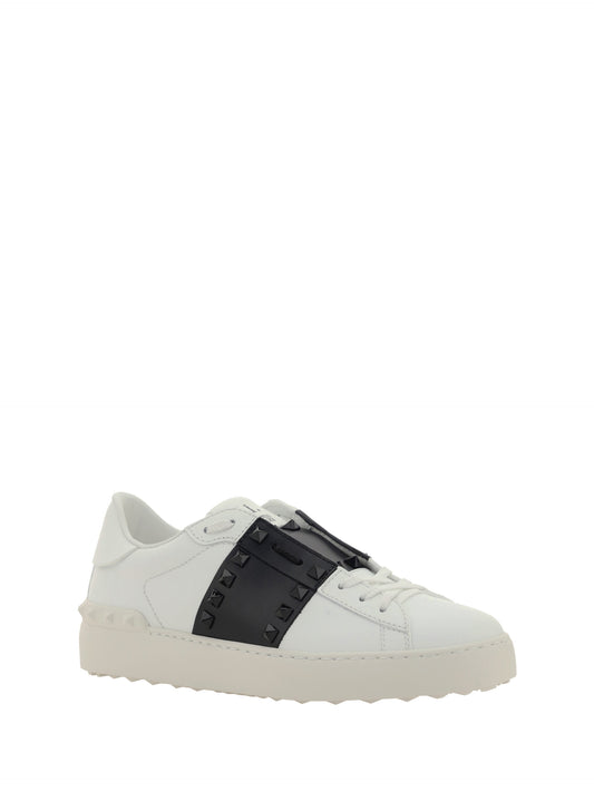 White and Black Calf Leather Sneakers