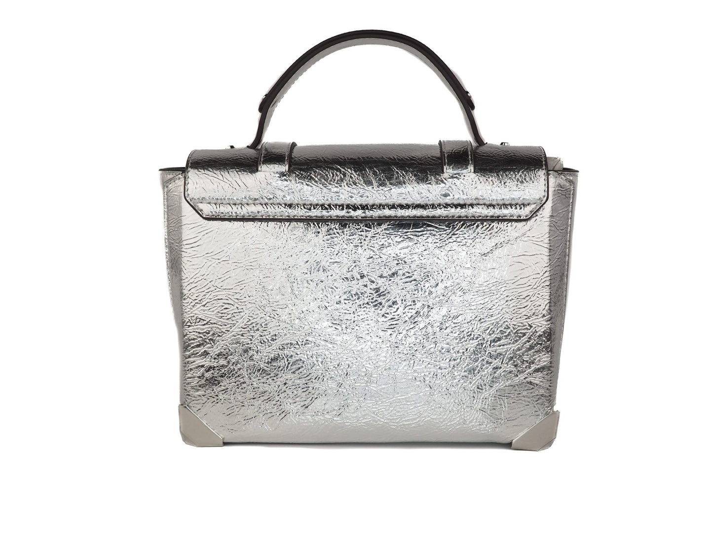 Manhattan Medium Leather Top Handle School Satchel Crossbody Handbag (Silver)