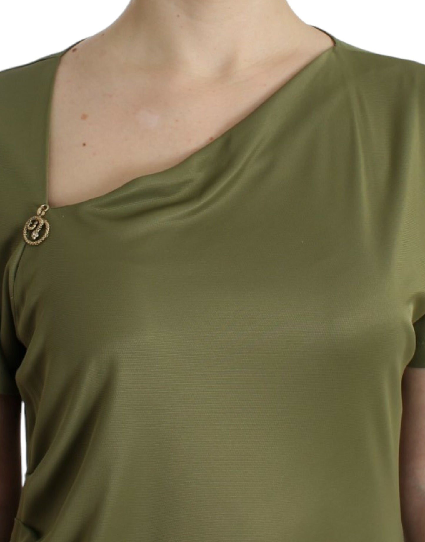 Elegant Green Jersey Blouse with Gold Accents