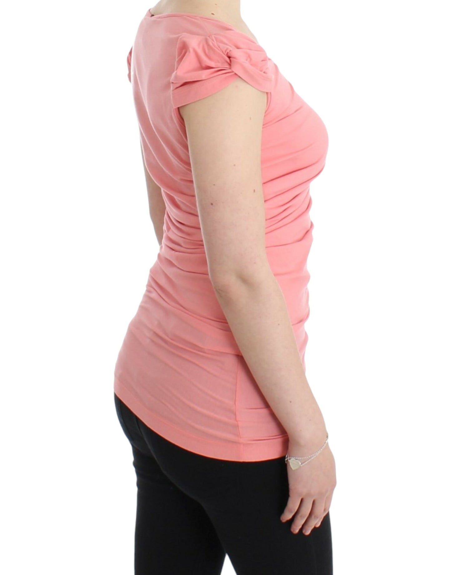 Pink Cotton Blend Tank Top with Cap Sleeves