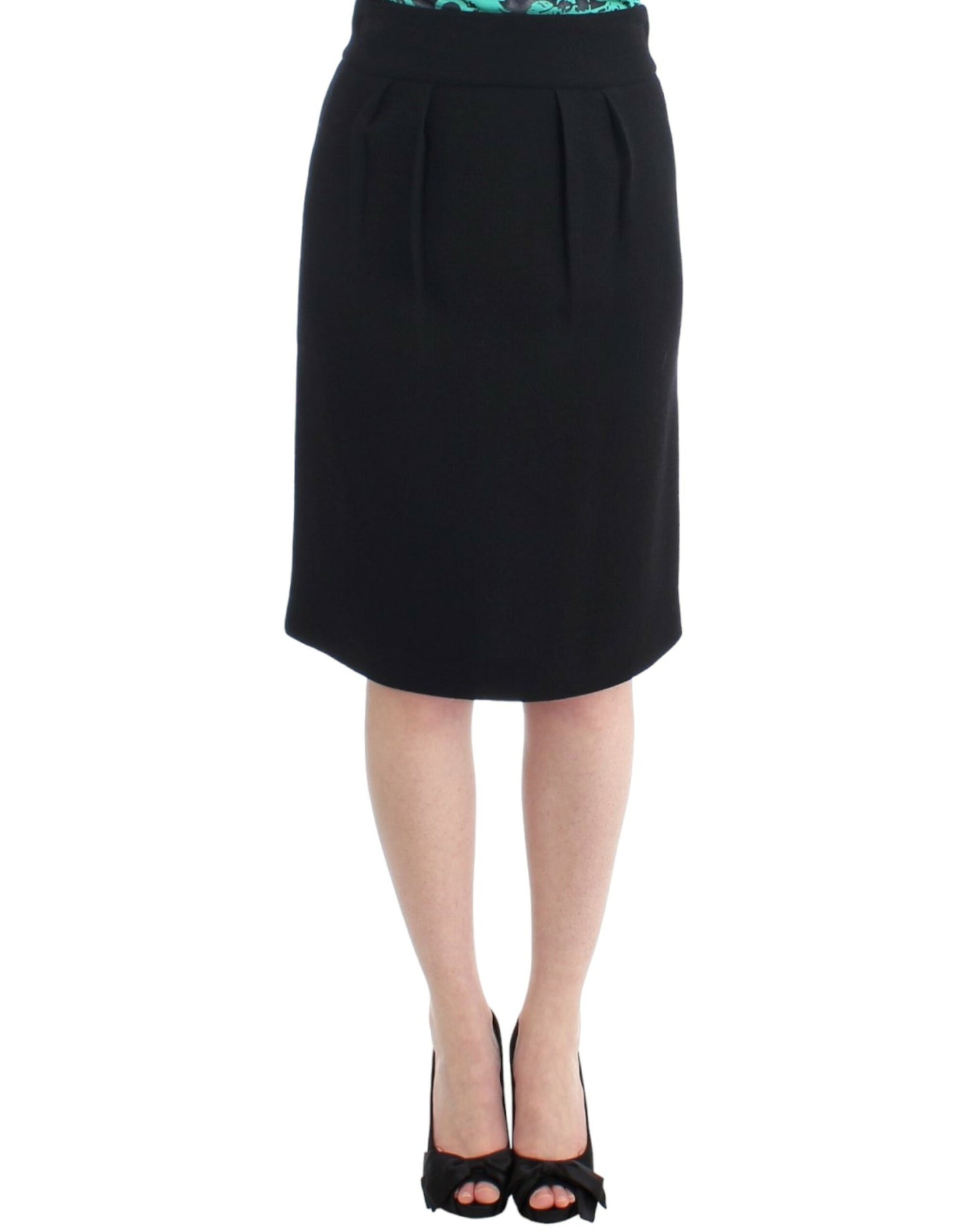 Elegant Black Wool Pencil Skirt