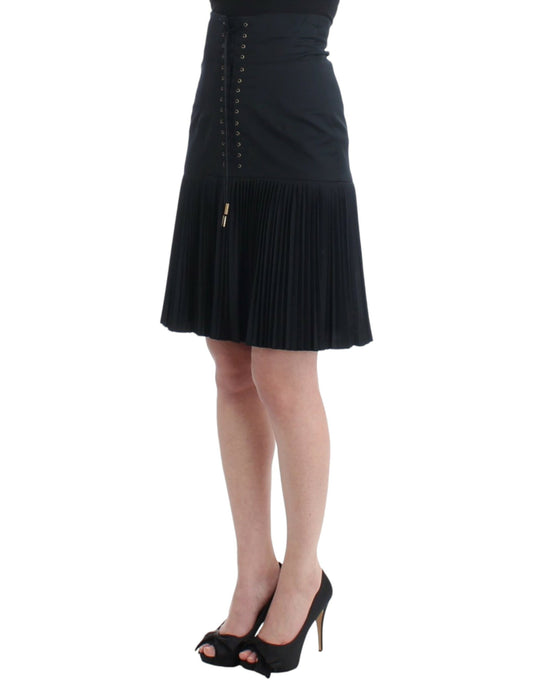 Elegant Black Pleated Lace A-Line Skirt