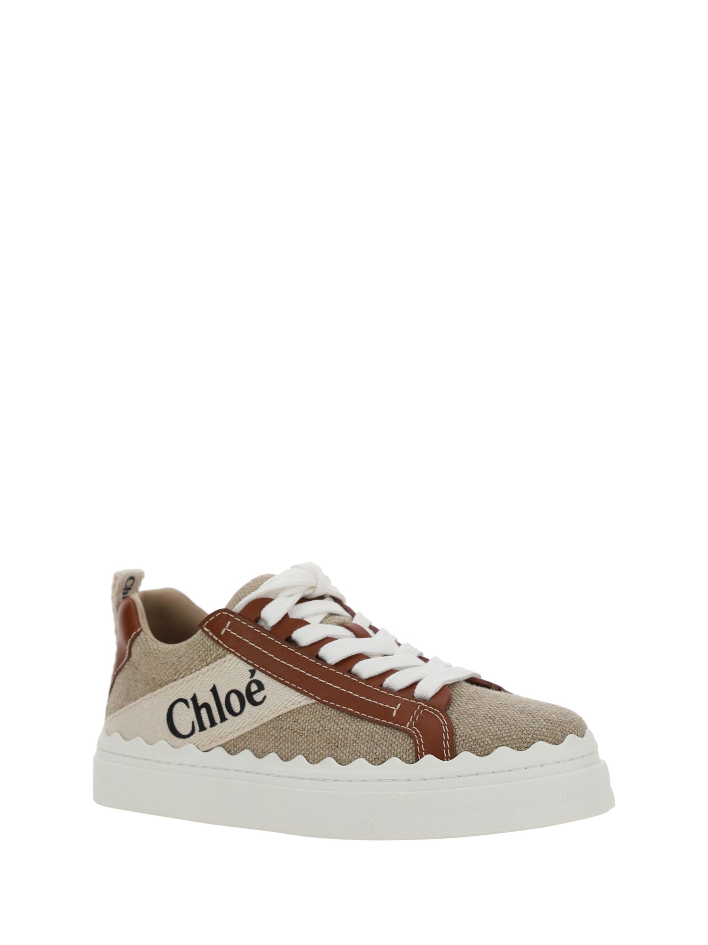 Exquisite Cotton & Calfskin Lace-Up Sneakers