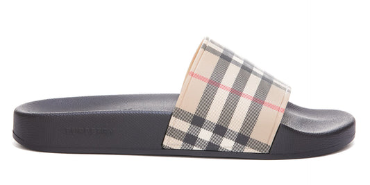 Elegant Beige Vintage Check Slides
