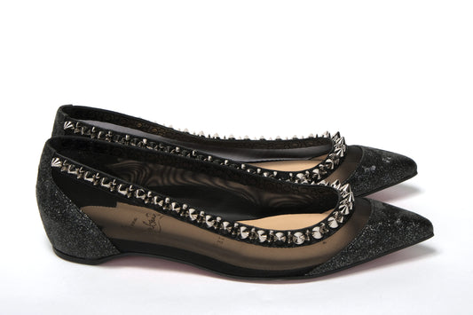 Black Silver Flat Point Toe Shoe