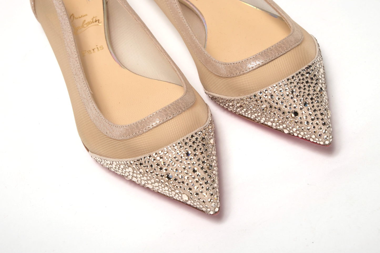 Silver Flat Point Toe Crystals Shoe