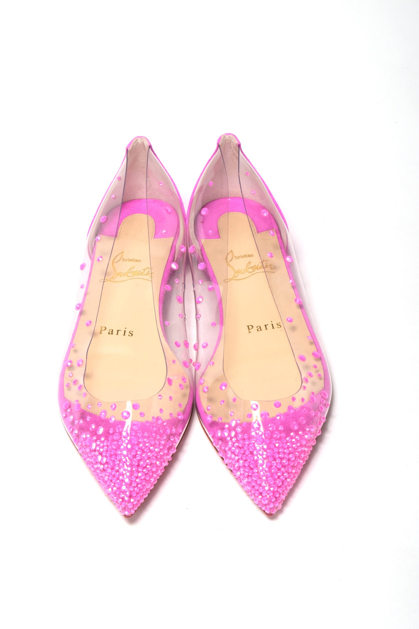 Hot Pink Suede Crystals Flat Point Toe Shoe