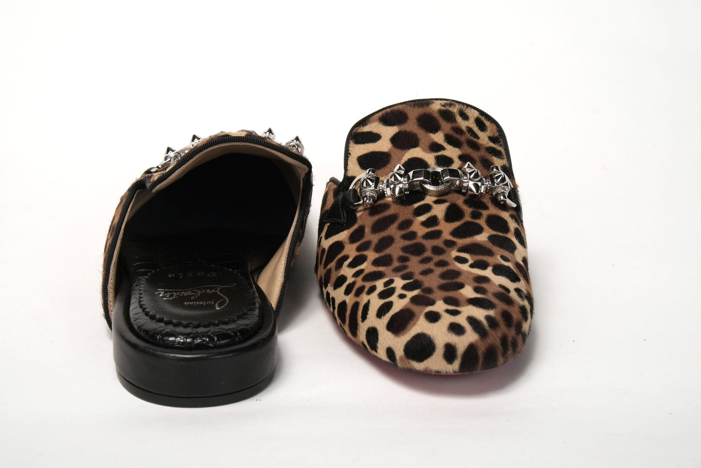 Black Brown Leapord Print Open Back Loafer