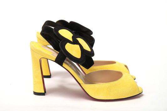 Yellow Black Peep Toe Flower Sandal