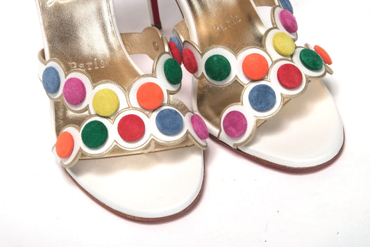White Multicolor Spot Design High Heels Shoes Sandal