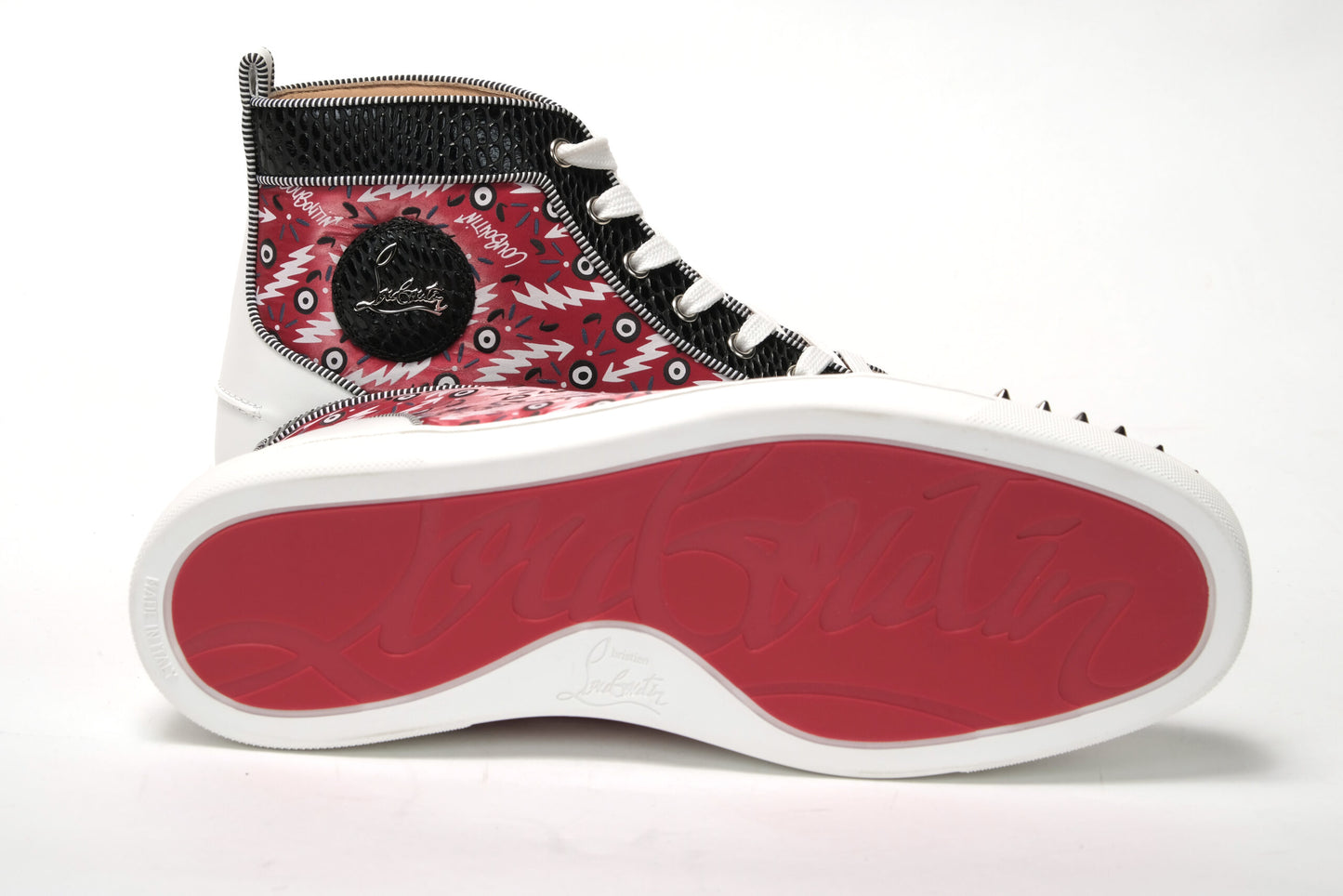 Version Loubi Red/Black Lou Spikes Orlato Flat Shoes