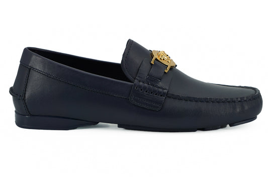 Elegant Navy Blue Calf Leather Loafers