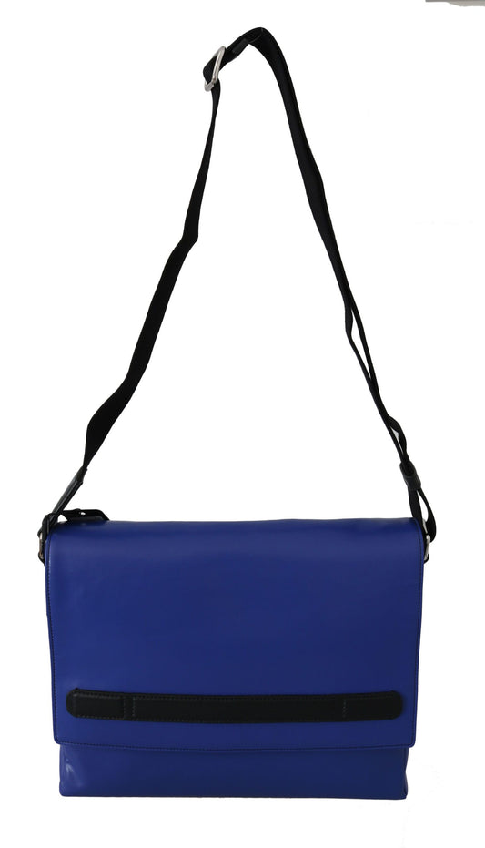 Elegant Blue & Black Cotton Blend Messenger Bag