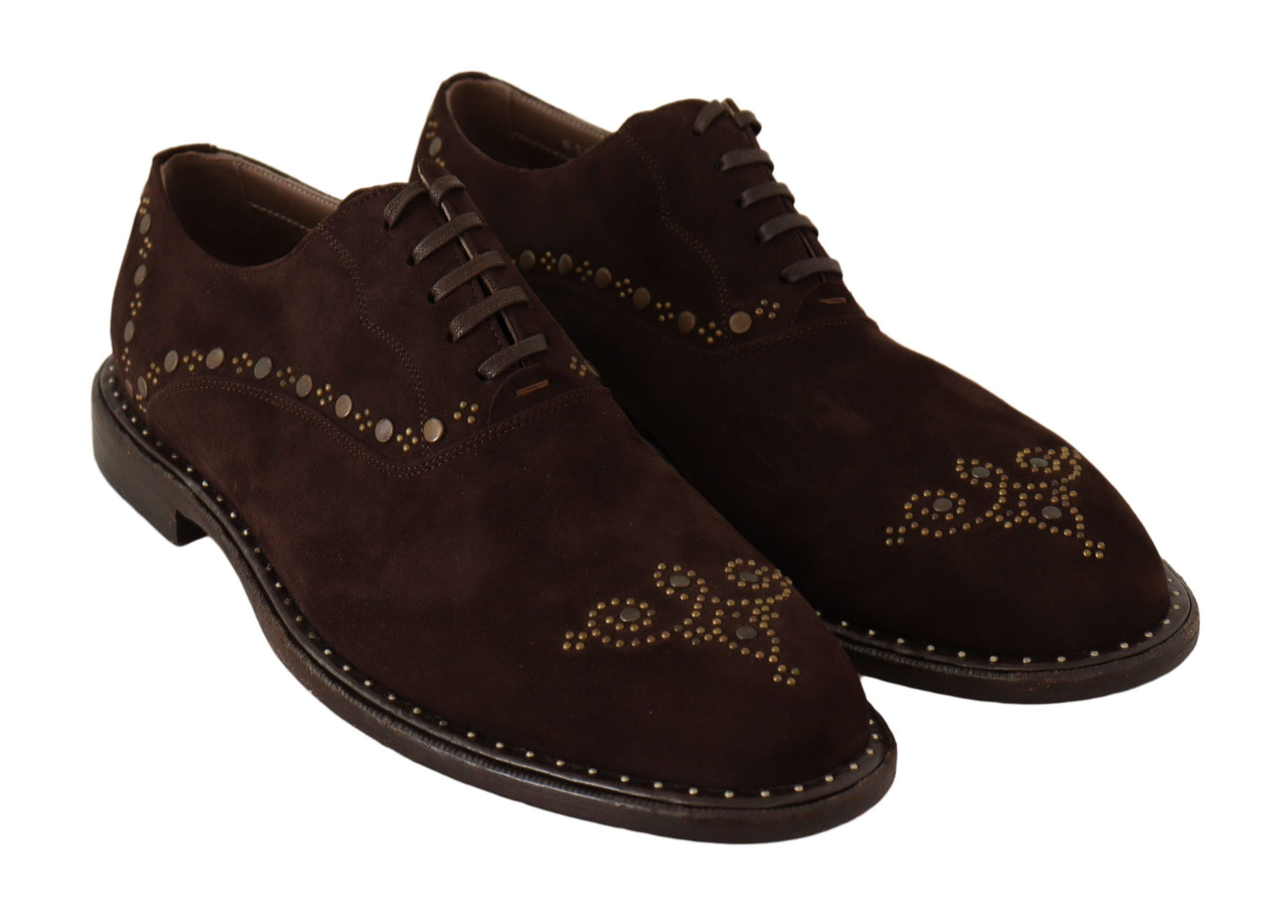Elegant Brown Suede Studded Derby Shoes