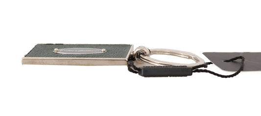Green Silver Metal Keyring Logo Leather Keychain