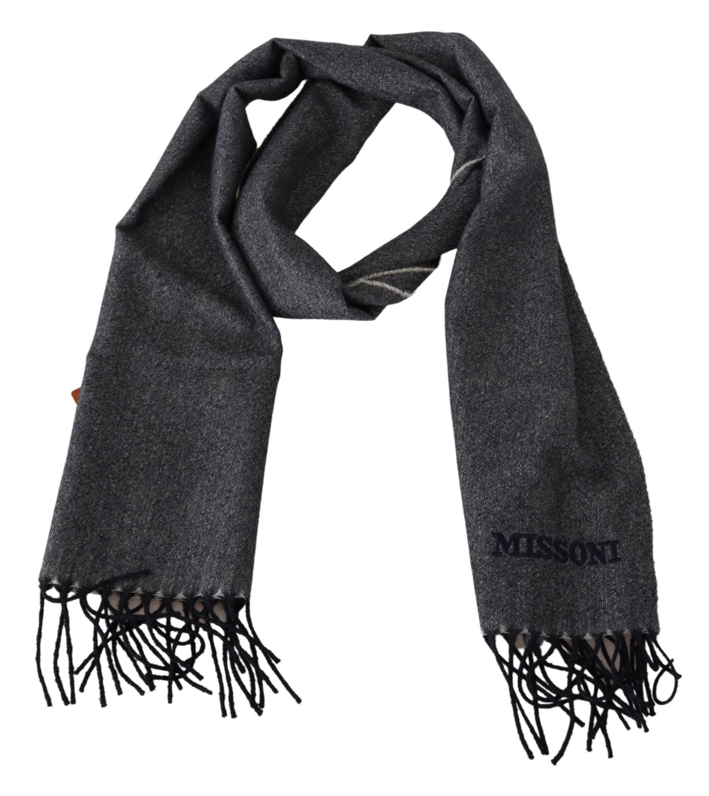 Elegant Gray Cashmere Scarf with Logo Embroidery