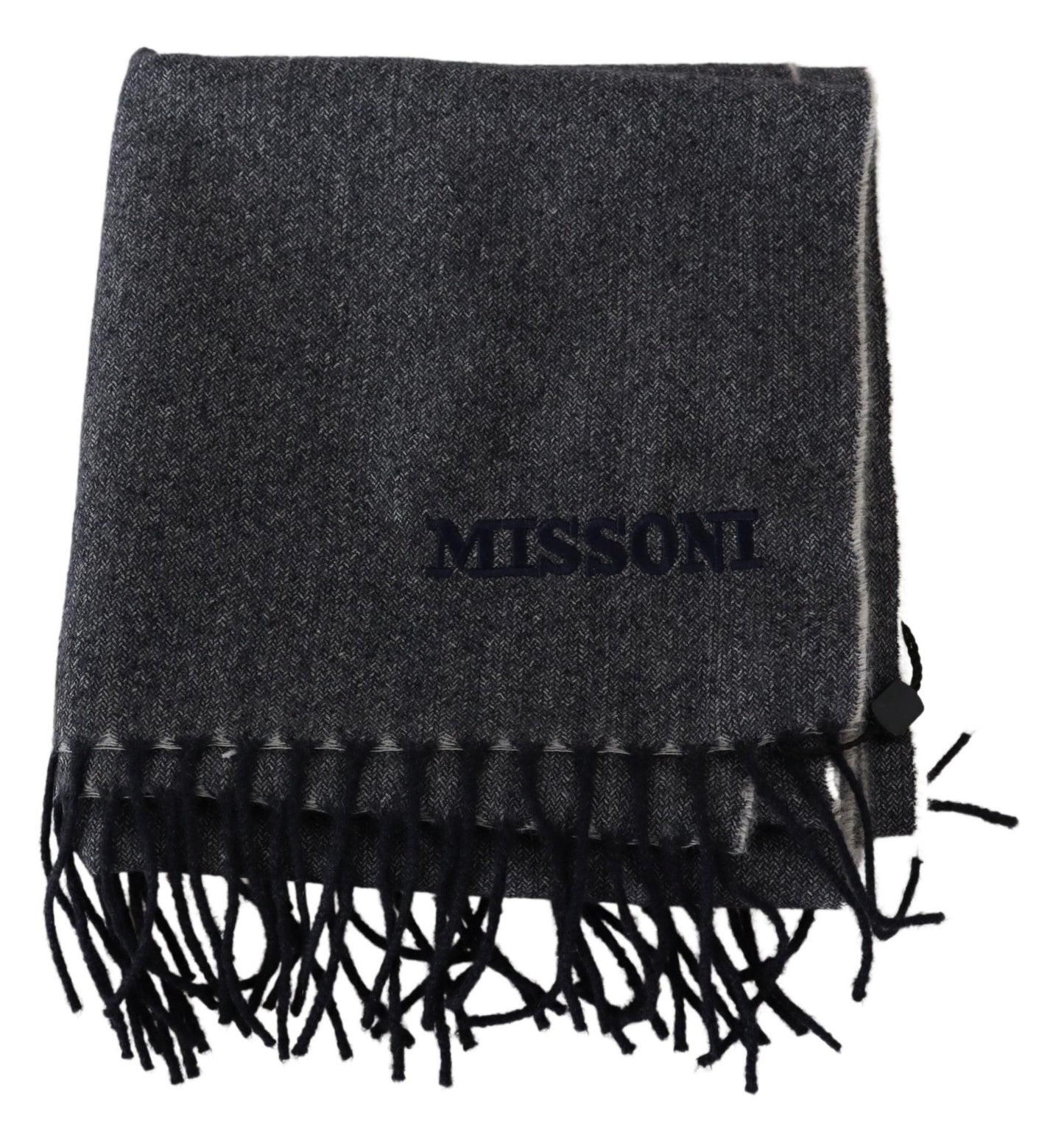 Elegant Gray Cashmere Scarf with Logo Embroidery