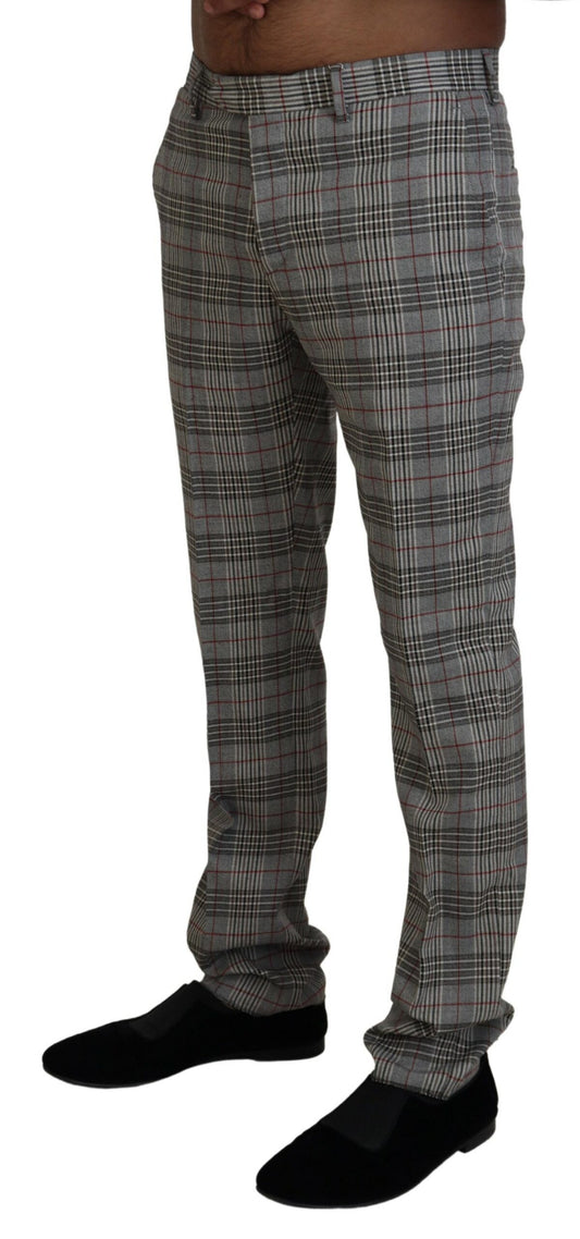 Elegant Gray Checkered Slim Men's Pants