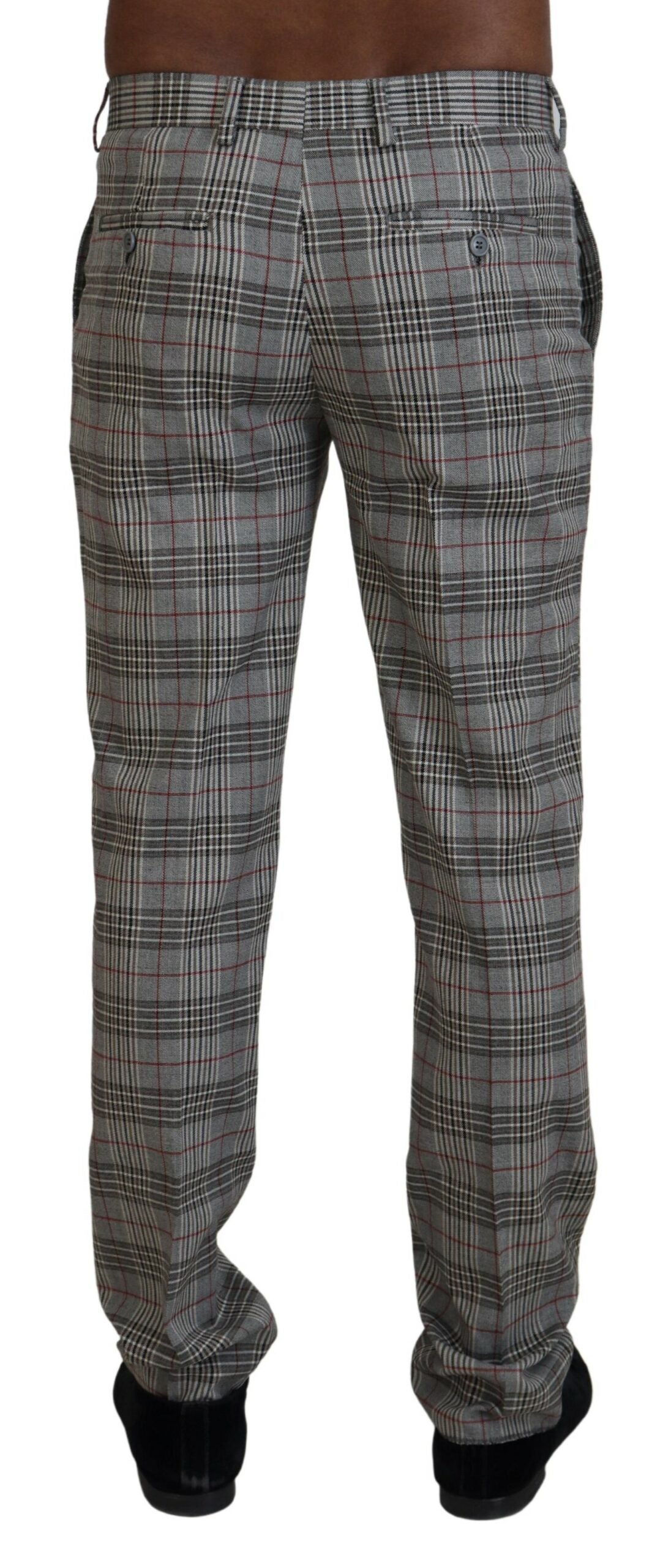 Elegant Gray Checkered Slim Men's Pants