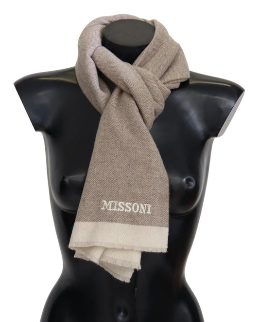 Beige Wool Scarf with Signature Embroidery