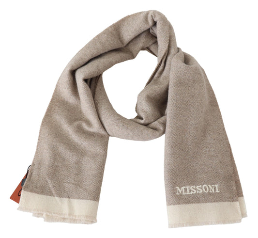 Beige Wool Scarf with Signature Embroidery