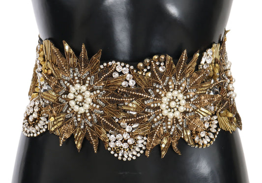 Elegant Crystal Waist Belt with Floral Details
