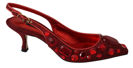 Radiant Red Slingback Pumps with Crystal Motifs