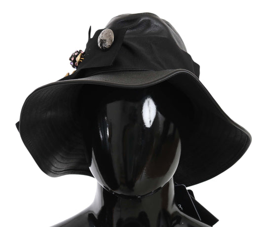 Elegant Black Leather Cloche Cap