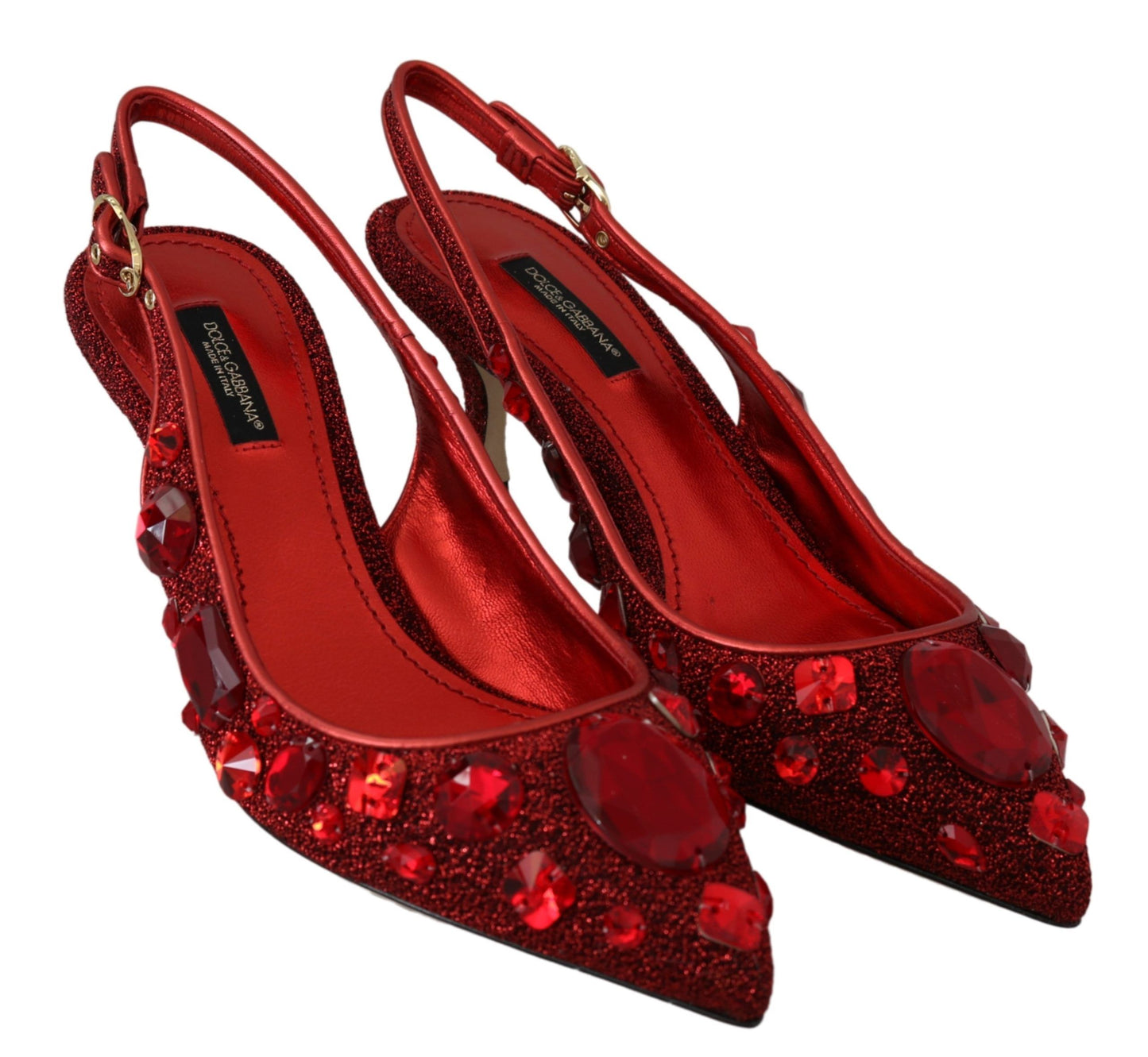 Radiant Red Slingback Pumps with Crystal Motifs