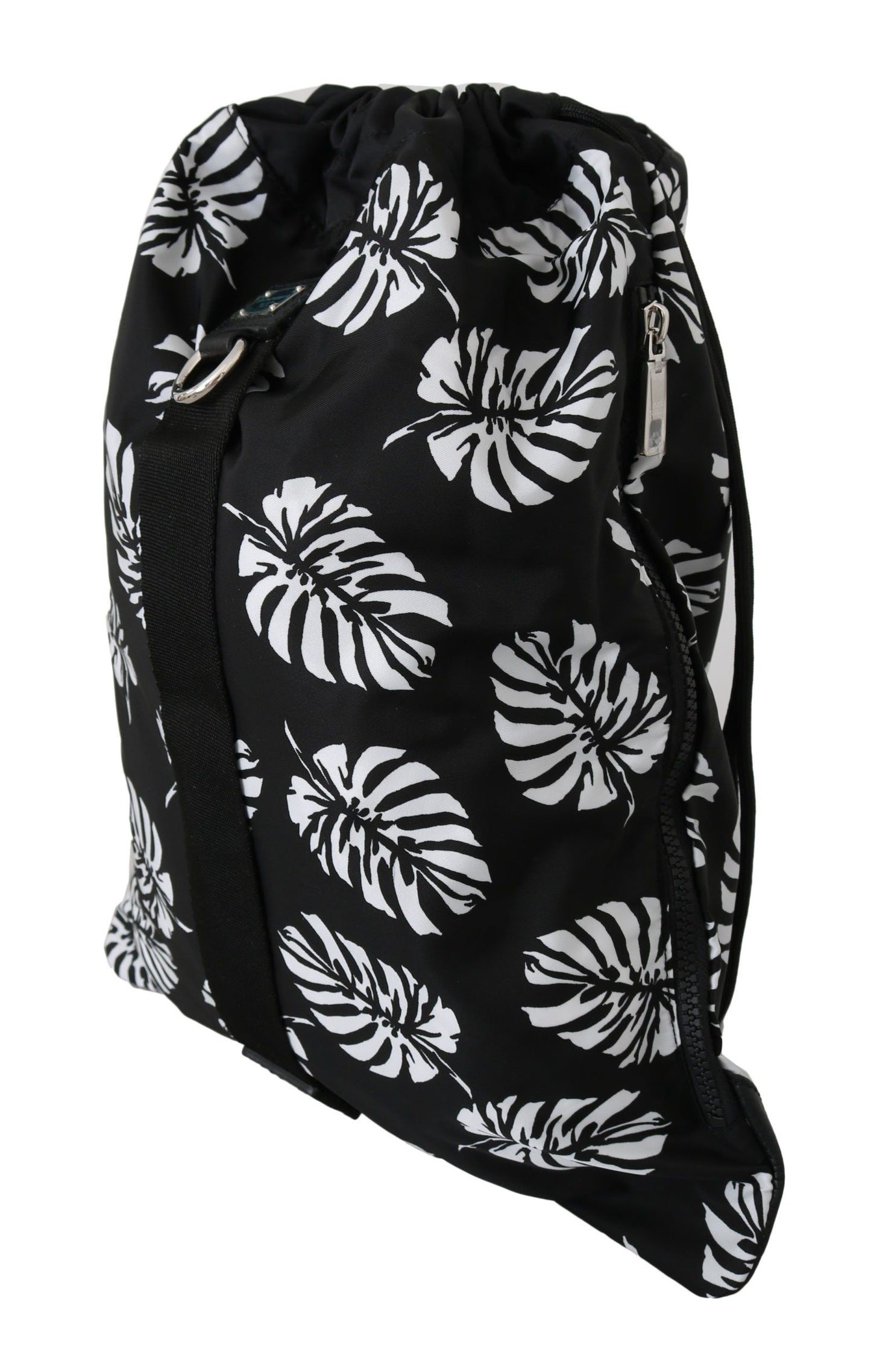 Black Palm Leaves Adjustable Drawstring Nap Sack Bag