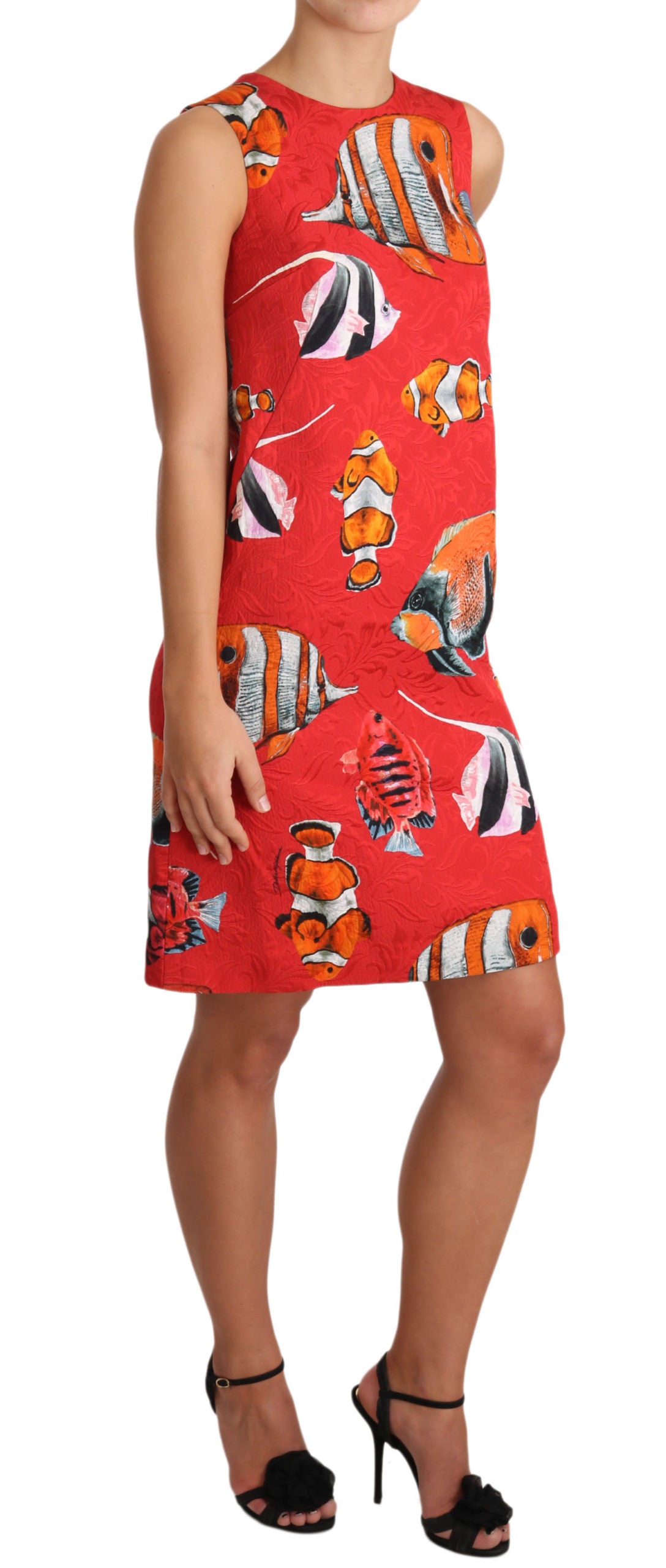 Chic Red Fish Print Sleeveless Shift Dress