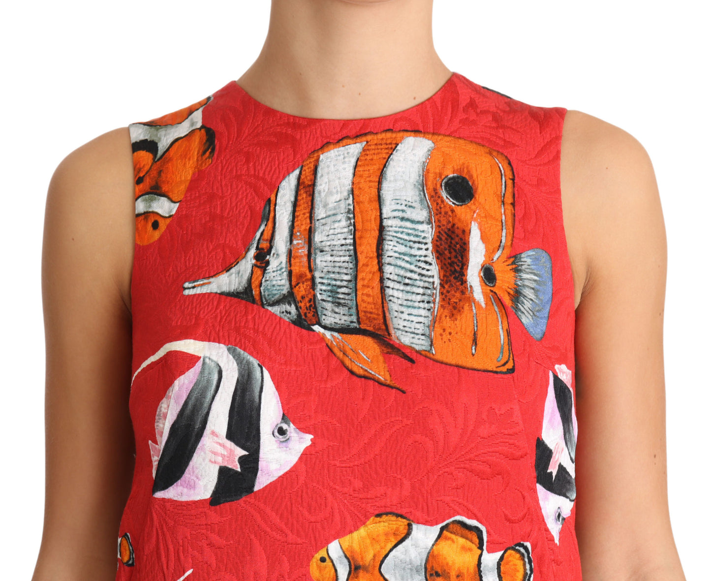 Chic Red Fish Print Sleeveless Shift Dress