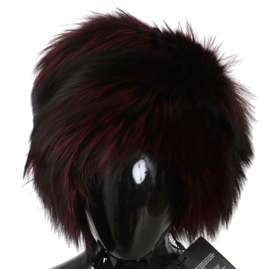 Elegant Maroon Black Silver Fox Fur Cossack Hat