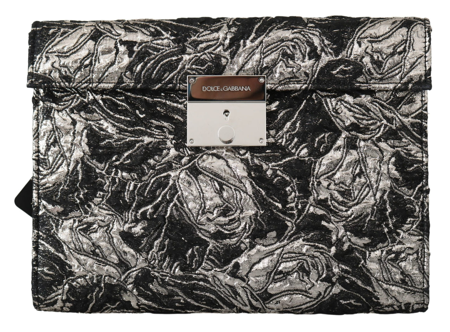 Black Silver Jacquard Leather Document Briefcase Bag