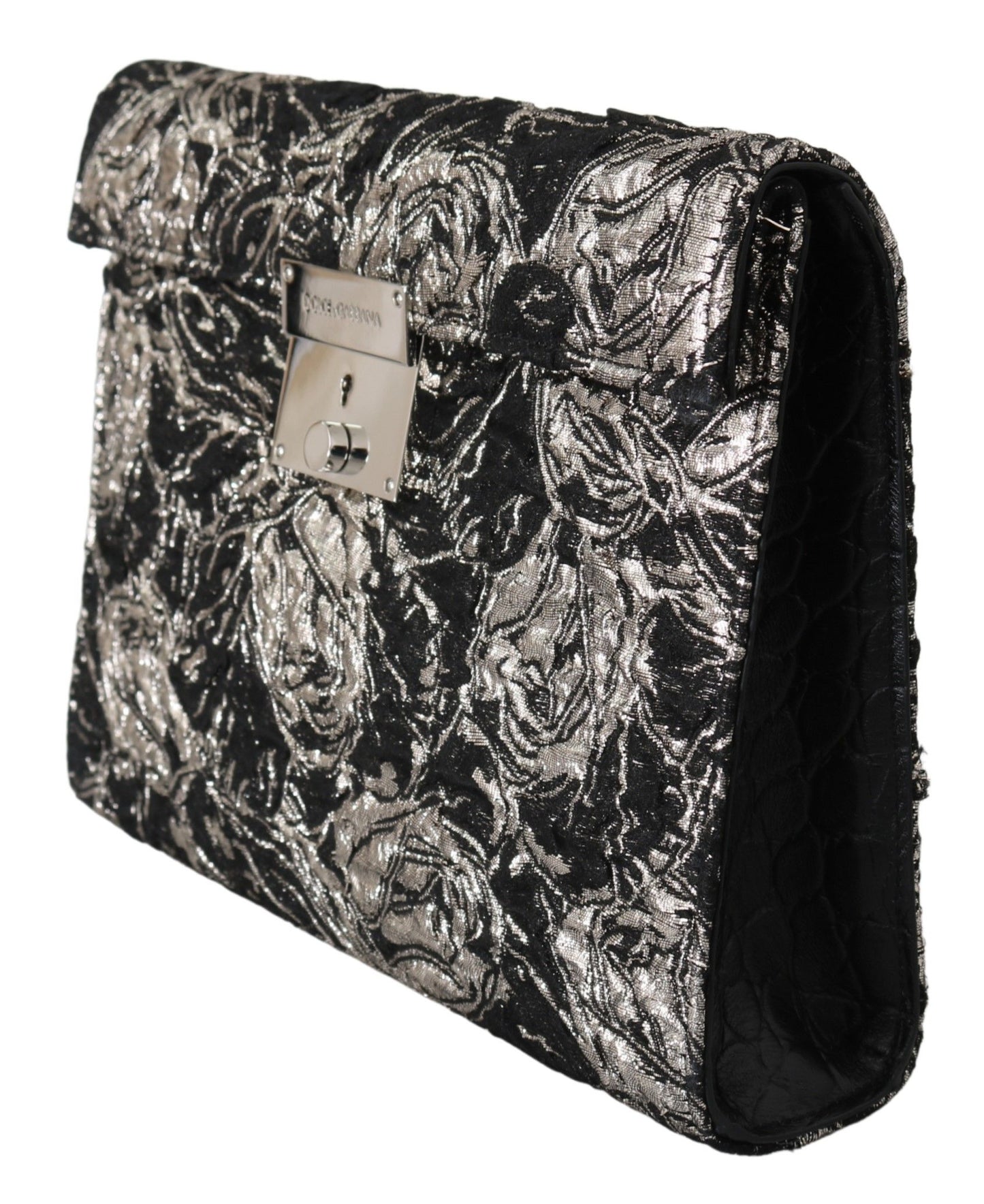 Black Silver Jacquard Leather Document Briefcase Bag