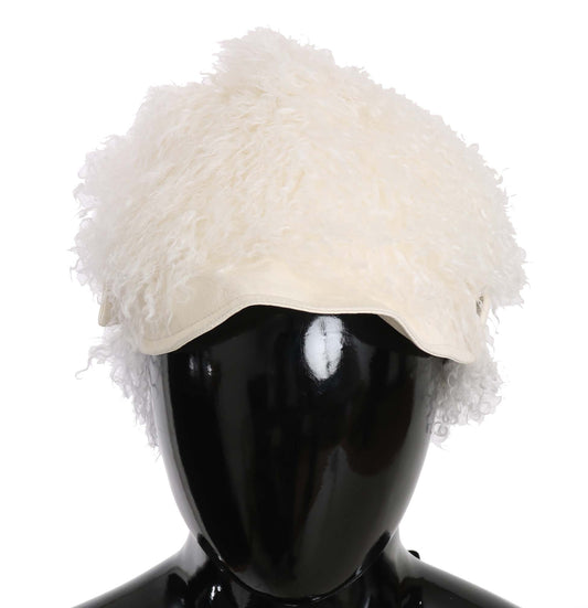 Elegant Beige Fur Gatsby Cap with Crystal Details