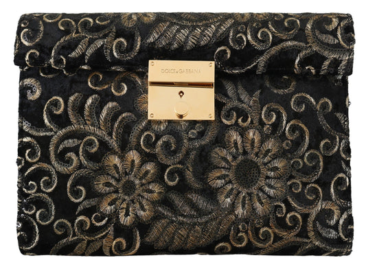 Elegant Black Ricamo Leather Briefcase Clutch