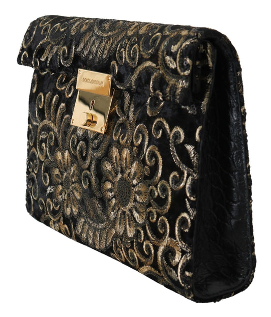 Elegant Black Ricamo Leather Briefcase Clutch