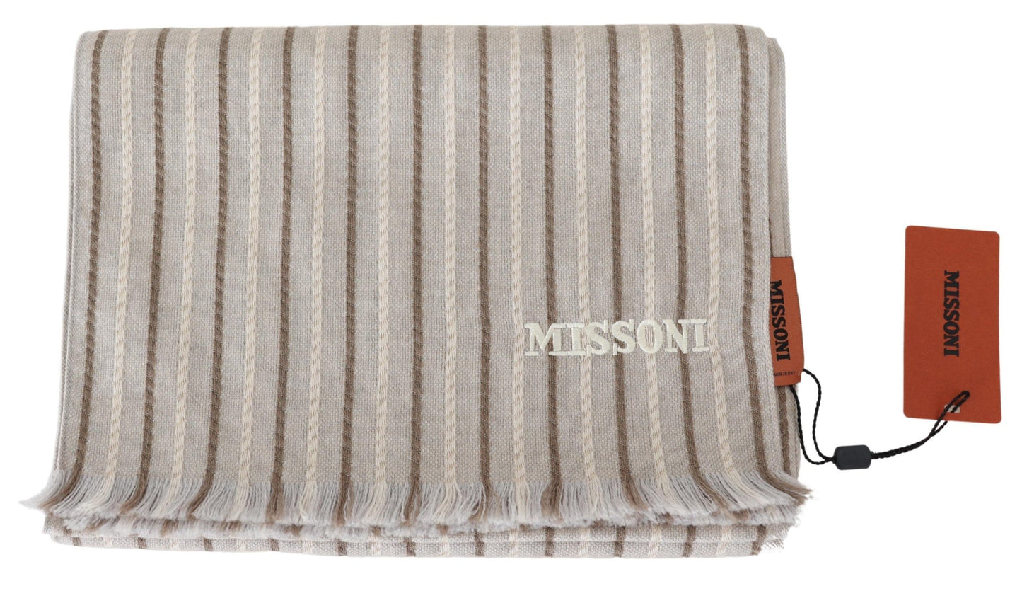 Elegant Striped Wool Scarf with Fringes