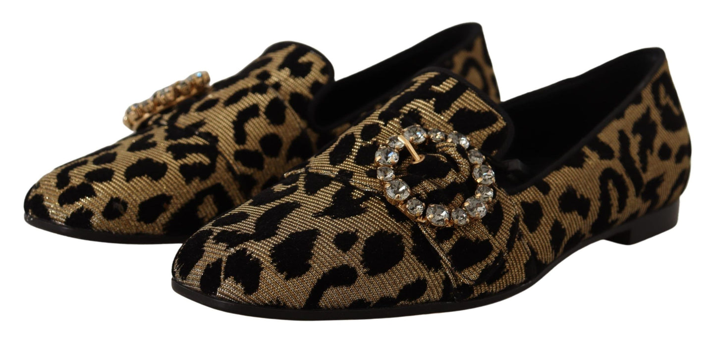 Elegant Leopard Crystal Gem Loafers