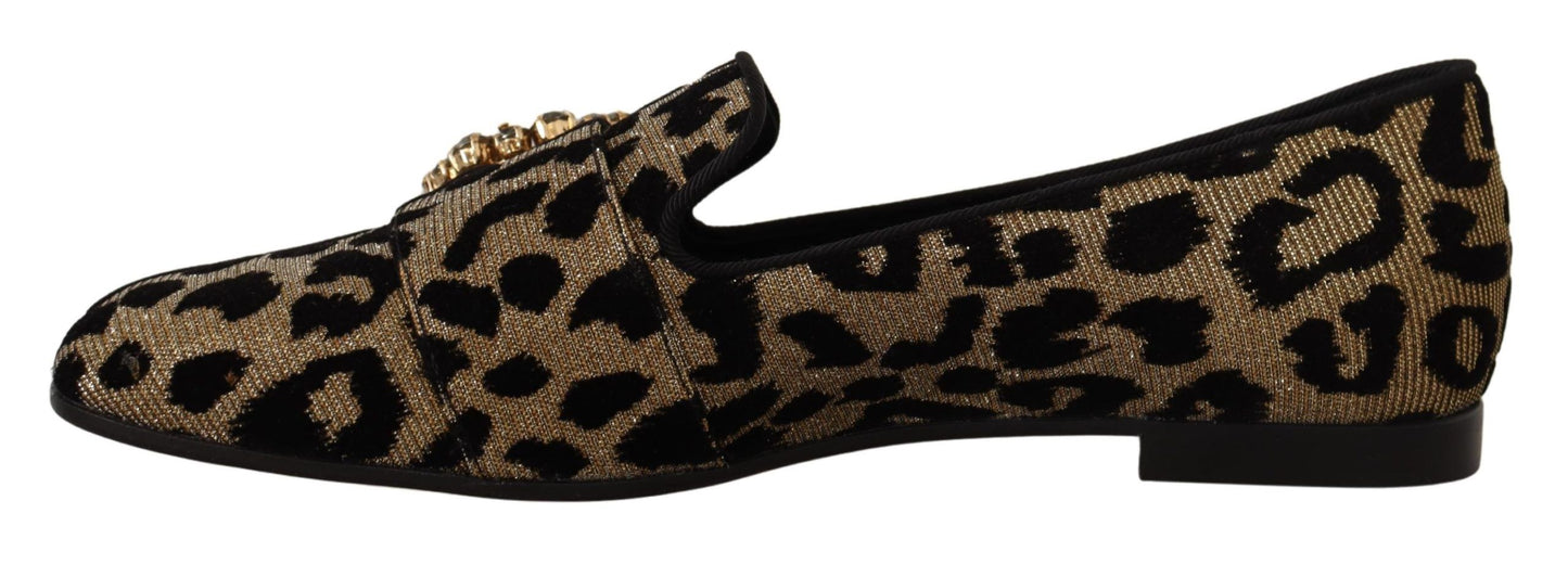 Elegant Leopard Crystal Gem Loafers
