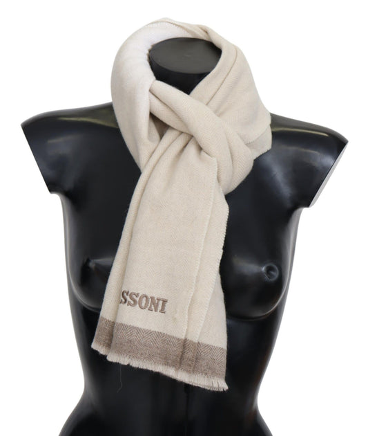 Elegant Beige Wool Scarf with Embroidered Logo