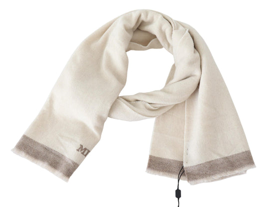 Elegant Beige Wool Scarf with Embroidered Logo