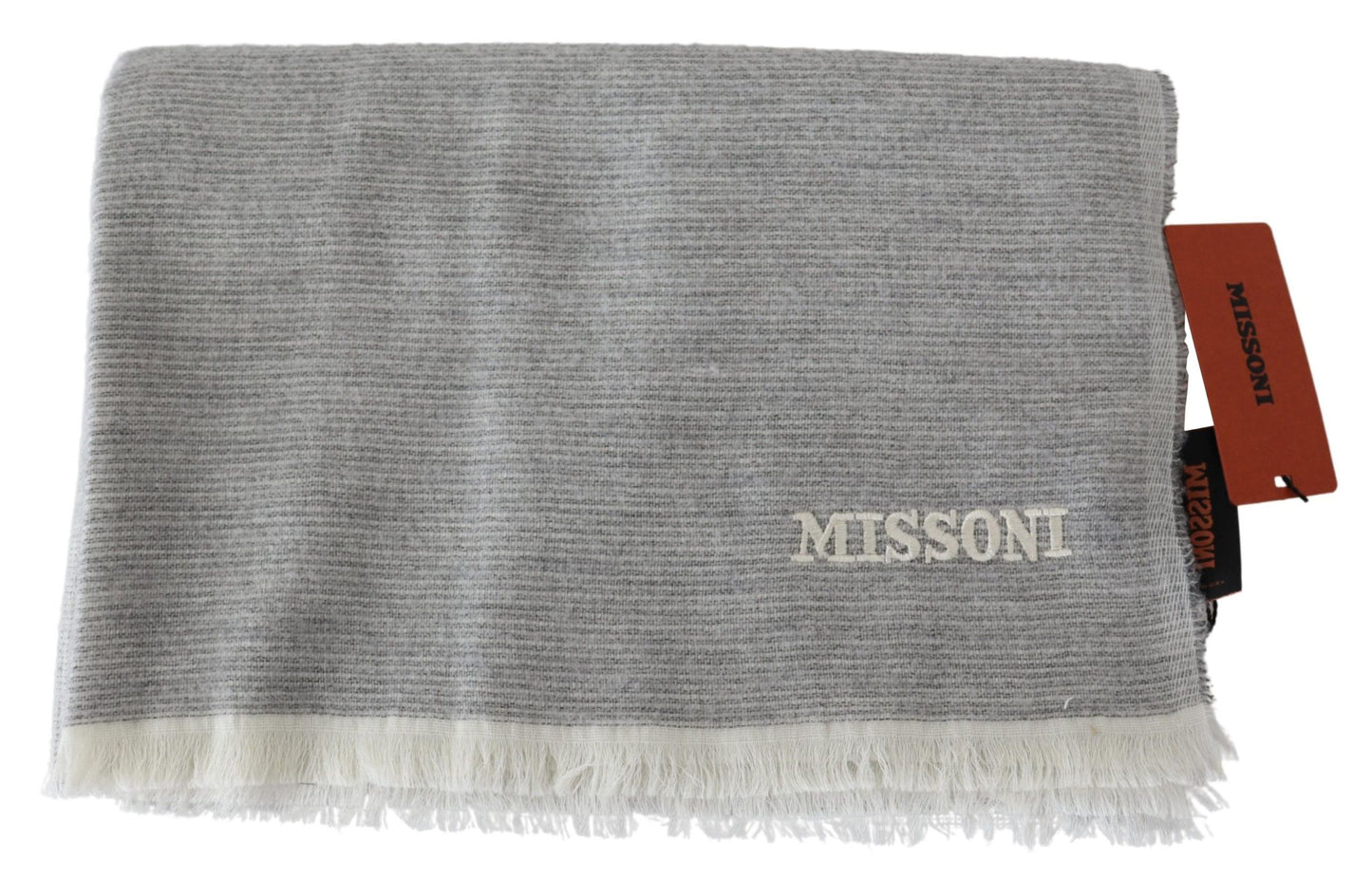 Elegant Beige Wool Scarf with Embroidery Detail